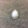 Silver Finish Faceted CZ Rimmed White Onyx Oval Shaped Bezel Pendant Component - Measures 14mm x 19mm - Sold Individually