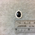 Silver Finish Faceted CZ Rimmed Black Onyx Oval Shaped Bezel Pendant Component - Measures 14mm x 19mm - Sold Individually