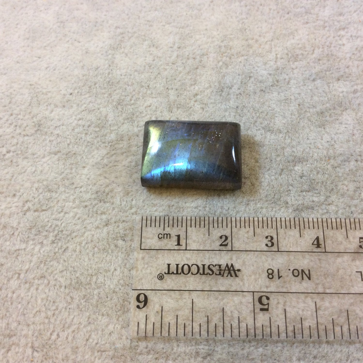 AAA Rectangle Shaped Iridescent Blue/Green Labradorite Flat Back Cabochon - Measuring 15mm x 23mm, 8mm Dome Height - Natural Gemstone Cab