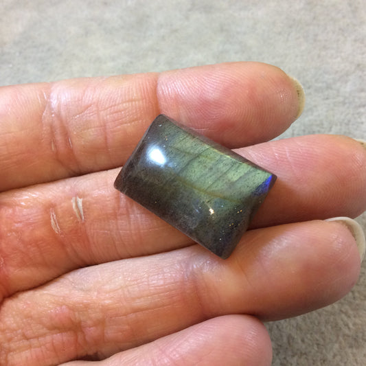 AAA Rectangle Shaped Iridescent Blue/Green Labradorite Flat Back Cabochon - Measuring 15mm x 23mm, 8mm Dome Height - Natural Gemstone Cab