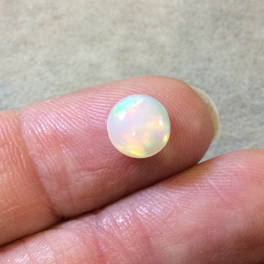 High Quality Round Smooth Red/Org/Green Pinfire Ethiopian Opal Flat Back Cab "8RB"- Measuring 8mm, 4.3mm Dome Height - Natural Gemstone Cab