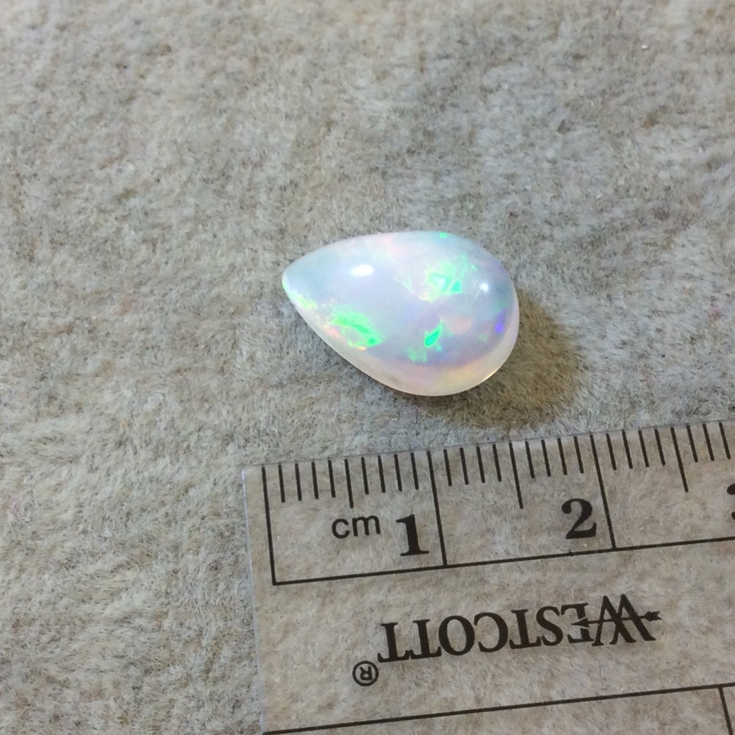 OOAK Smooth Pear/Teardrop Blue Rainbow Pinfire Ethiopian Opal Semi-Precious Gemstone Cabochon "1115P"- Measuring 10.9mm x 15.2mm x 6.9mm