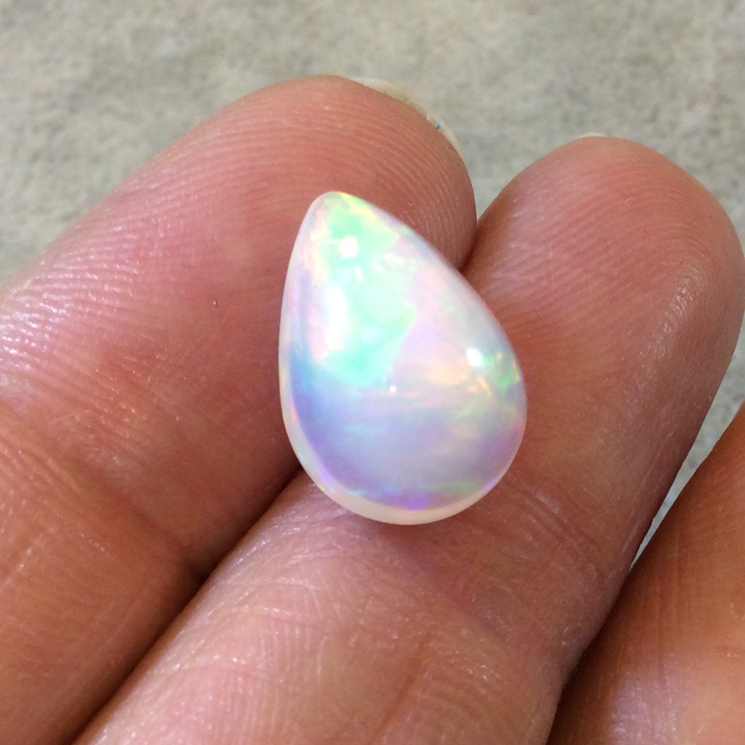 OOAK Smooth Pear/Teardrop Blue Rainbow Pinfire Ethiopian Opal Semi-Precious Gemstone Cabochon "1115P"- Measuring 10.9mm x 15.2mm x 6.9mm