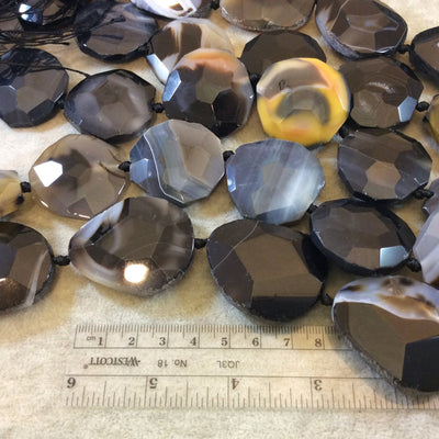 Faceted Black/Cream Banded Agate Slab Beads - 16" Strand (Approximately 9-10 Beads) - Measuring 35mm x 40mm - Natural Semiprecious Gemstone