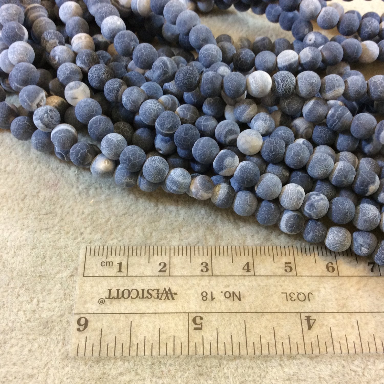 6mm Matte Finish Smooth Round Black/Gray Crackle/Veined Agate Beads - 15.5" Strand (Approximately 65 Beads) - Natural Semi-Precious Gemstone