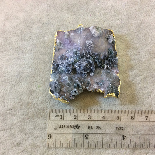 Large Purple Freeform Druzy Base Amethyst Pendant - Measuring 50mm x 56mm - Electroformed Gold Finish - Natural Semi-precious Gemstone