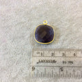 Gold Finish Faceted Deep Purple Quartz Square Shaped Bezel Pendant Component - Measuring 18mm x 18mm - Natural Semi-precious Gemstone