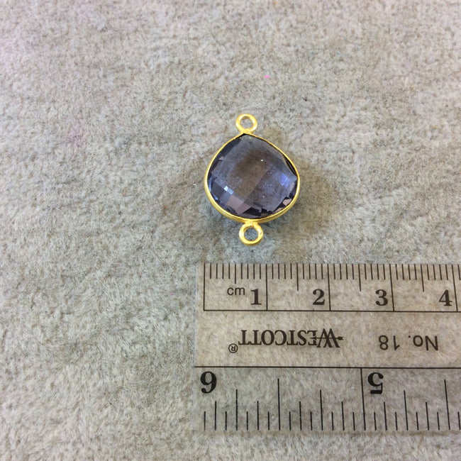 Pale Purple Quartz Bezel | Gold Finish Faceted Pear Teardrop Two Ring Connector - Measuring 15mm x 15mm - Natural Semi precious Gemstone