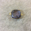 Gold Finish Faceted Square Pale Purple Quartz Bezel Two Ring Connector Component - Measuring 20mm x 20mm - Natural Semi-precious Gemstone