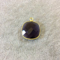 Gold Finish Faceted Deep Purple Quartz Square Shaped Bezel Pendant Component - Measuring 18mm x 18mm - Natural Semi-precious Gemstone