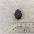 Rich Purple Quartz Bezel | Gold Finish Faceted Pear Teardop Shaped Pendant Component -Measuring 20mm x 30mm - Natural Semi precious Gemstone