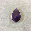 Rich Purple Quartz Bezel | Gold Finish Faceted Pear Teardop Shaped Pendant Component -Measuring 20mm x 30mm - Natural Semi precious Gemstone