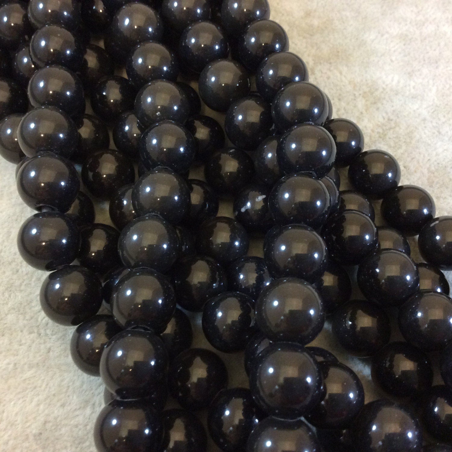 12mm Black Obsidian Round/Ball Large Hole Beads - 8" Strand (Approx. 17 Beads) - Natural Semi-Precious Gemstone - Great for Leather and Hemp