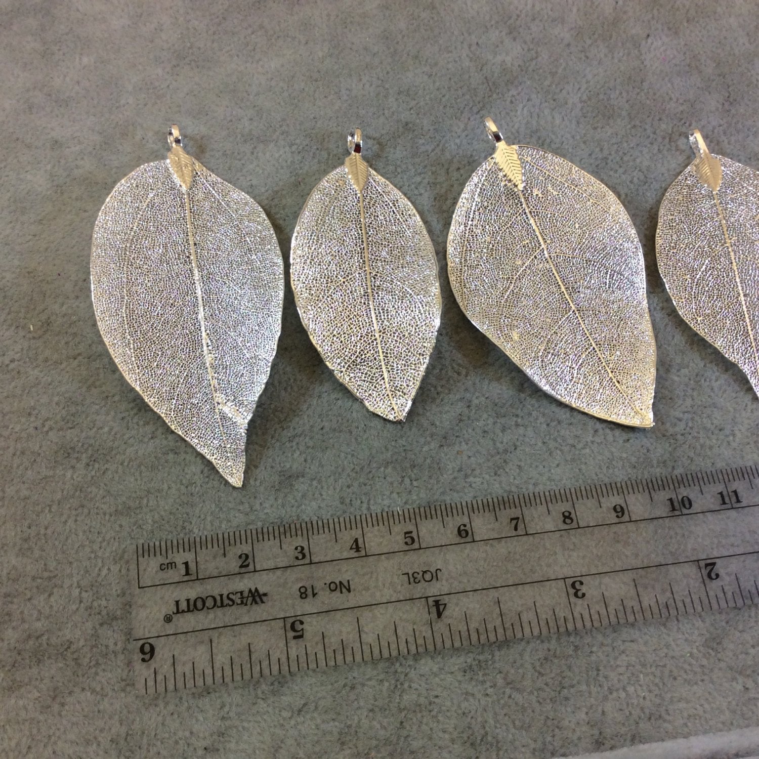 Large Silver Finish Electroplated Copper Leaf Pendants with Attached Bail - Measuring 60-70mm Long - Sold Individually