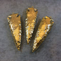 4-5" Gold Plated Arrowhead Shaped Electroplated Black Obsidian Pendant - Measuring 100mm-125mm Long - Sold Individually, Randomly Chosen