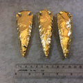 4-5" Gold Plated Arrowhead Shaped Electroplated Black Obsidian Pendant - Measuring 100mm-125mm Long - Sold Individually, Randomly Chosen
