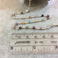 Silver Plated Copper Rosary Chain with Faceted 3mm Round Fancy Jasper Beads (CH077-SV) - Sold by the Foot! - Natural Beaded Chain