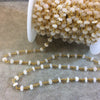 Gold Plated Copper Rosary Chain with 4mm Opal Rondelle Beads - Sold by the Foot, or in Bulk! - Natural Semi-Precious Beaded Chain