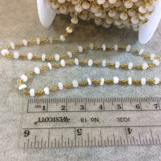 Gold Plated Copper Rosary Chain with 4mm Opal Rondelle Beads - Sold by the Foot, or in Bulk! - Natural Semi-Precious Beaded Chain