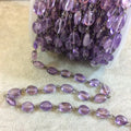 Gunmetal Plated Copper Rosary Chain with 7mm x 5-7mm Oval Amethyst Beads - Sold by the Foot, or in Bulk! - Natural Semi-Precious Chain