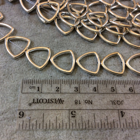 Silver Finish Hollow Bulging Triangle Shaped Pewter Beads - 7-8" Strand (Approximately 14 Beads) - 15mm x 15mm - 0.75mm Hole Size