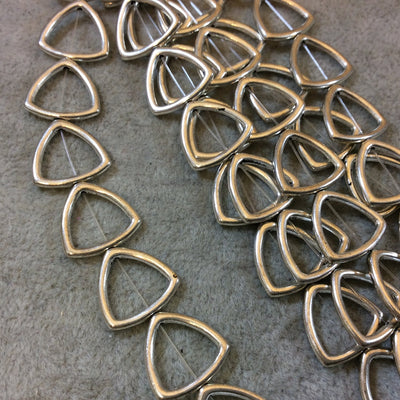 Silver Finish Hollow Bulging Triangle Shaped Pewter Beads - 7-8" Strand (Approximately 14 Beads) - 15mm x 15mm - 0.75mm Hole Size