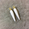 One Pair of Vermeil Gold Finish Faceted Spike White Quartz Bezel Components - Measuring 5mm x 22-25mm - Natural Semi-precious Gemstone