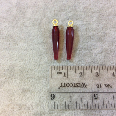 One Pair of Vermeil Gold Finish Faceted Spike Red Quartz Bezel Components - Measuring 5mm x 22-25mm - Natural Semi-precious Gemstone
