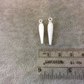 One Pair of Sterling Silver Finish Faceted Spike White Quartz Bezel Components - Measuring 5mm x 22-25mm - Natural Semi-precious Gemstone