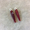 One Pair of Sterling Silver Finish Faceted Spike Red Quartz Bezel Components - Measuring 5mm x 22-25mm - Natural Semi-precious Gemstone
