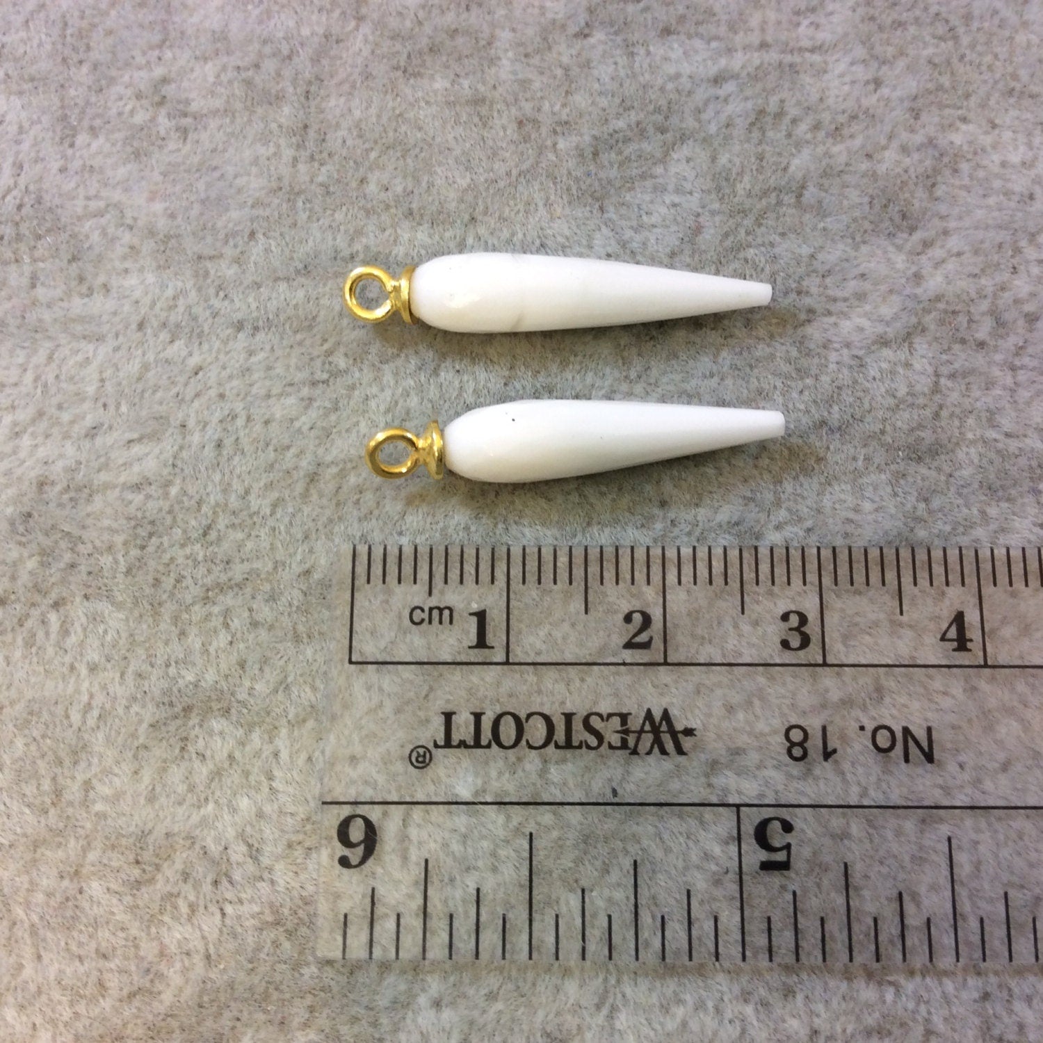 One Pair of Vermeil Gold Finish Faceted Spike White Quartz Bezel Components - Measuring 5mm x 22-25mm - Natural Semi-precious Gemstone