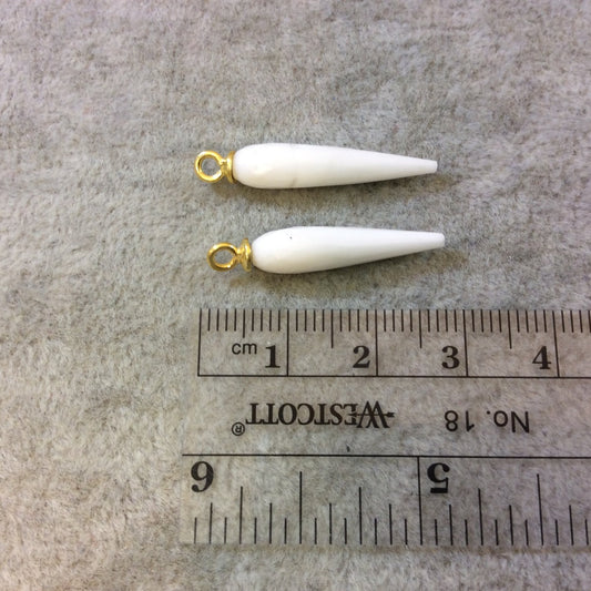 One Pair of Vermeil Gold Finish Faceted Spike White Quartz Bezel Components - Measuring 5mm x 22-25mm - Natural Semi-precious Gemstone