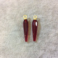 One Pair of Vermeil Gold Finish Faceted Spike Red Quartz Bezel Components - Measuring 5mm x 22-25mm - Natural Semi-precious Gemstone