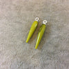 One Pair of Sterling Silver Finish Faceted Spike Chartreuse Quartz Bezel Components - Measuring 5 x 22-25mm - Natural Semi-precious Gemstone