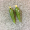 One Pair of Large Vermeil Gold Finish Faceted Spike Opaque Light Green Quartz Bezel Components - Measuring 10mm x 35-40mm - Natural Gemstone