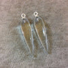 One Pair of Large Sterling Silver Finish Faceted Spike Shaped Clear Quartz Bezel Components - Measuring 10mm x 35-40mm - Natural Gemstone