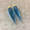 One Pair of Large Vermeil Gold Finish Faceted Spike Trans. Sky Blue Quartz Bezel Components - Measuring 10mm x 35-40mm - Natural Gemstone
