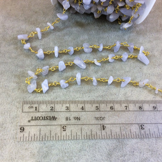 Gold Plated Copper Rosary Chain with 4-8mm Blue Lace Agate Chip Beads - Sold by the Foot, or in Bulk! - Natural Semi-Precious Beaded Chain