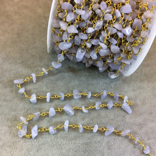 Gold Plated Copper Rosary Chain with 4-8mm Blue Lace Agate Chip Beads - Sold by the Foot, or in Bulk! - Natural Semi-Precious Beaded Chain