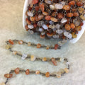 Gunmetal Plated Copper Rosary Chain with 4-8mm Carnelian Chip Beads - Sold by the Foot, or in Bulk! - Natural Semi-Precious Beaded Chain
