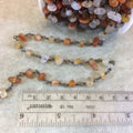Gunmetal Plated Copper Rosary Chain with 4-8mm Carnelian Chip Beads - Sold by the Foot, or in Bulk! - Natural Semi-Precious Beaded Chain