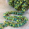 Gold Plated Copper Double Dangle Rosary Chain with 8-10mm Oval Shaped Green/Yellow Poly Resin Beads - Sold by the Foot Only - Beaded Chain