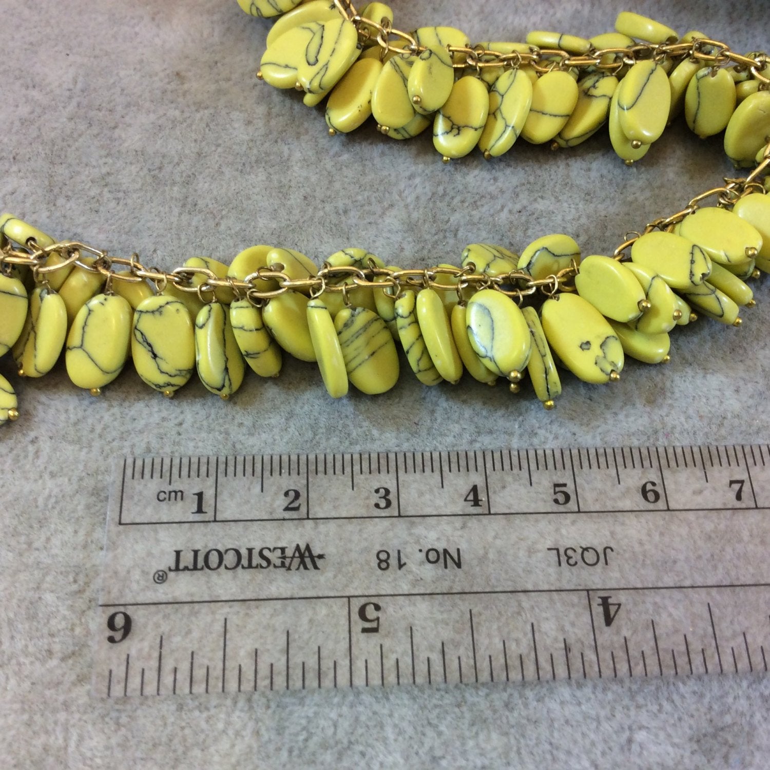 Gold Plated Copper Double Dangle Rosary Chain with 8-10mm Oval Shaped Yellow/Black Poly Resin Beads - Sold by the Foot Only - Beaded Chain