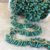 Gold Plated Copper Double Dangle Rosary Chain with 8-10mm Teardrop/Pear Shaped Syn. Malachite Beads - Sold by the Foot Only - Beaded Chain