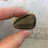 Gold Finish Faceted CZ Rimmed Smoky Quartz Freeform Shaped Bezel Pendant Component - Measures 37mm x 24mm - Sold Individually