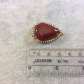 Gold Finish Smooth CZ Rimmed Carnelian Teardrop/Pear Shaped Bezel Pendant/Connector Component - Measures 22mm x 29mm