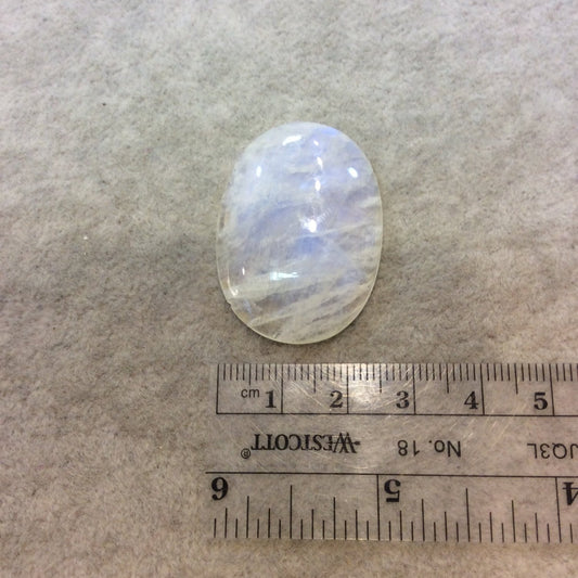 AAA Oval Shaped Rainbow Moonstone Flat Back Cabochon with Small Chip - Measuring 27mm x 37mm, 6mm Dome Height - Natural Gemstone Cab