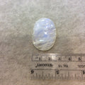 AAA Oval Shaped Rainbow Moonstone Flat Back Cabochon with Small Chip - Measuring 27mm x 37mm, 6mm Dome Height - Natural Gemstone Cab