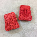 Bright Red Carved Oriental Patterened Resin Focal Beads with 2.5mm Holes - Measuring 42mm x 51mm - Sold Individually, Randomly Selected