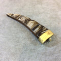 3.5" Swirled Brown Flat Tusk/Claw Shaped Warm Brown Wooden Pendant with Natural Abalone Shell Overlay - Measuring 24mm x 90mm - (TR056-SH)